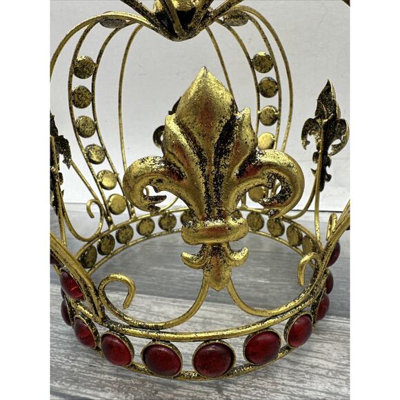 Gold Metal and Faux Ruby Crown - Fleur-de-Lis - Decor or Costume - 11" tall {XX} - Picture 3 of 10